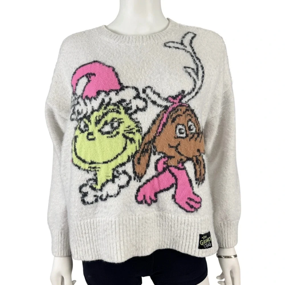 The Grinch X Justice Girls Fuzzy Knit Holiday Sweater Max Dr Seuss XL 16P/18P
